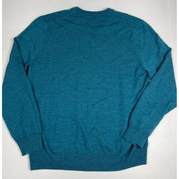 Brooks Brothers Men L Teal Blue Extra Fine Merino Wool V-Neck Sweater - Picture 2 of 8
